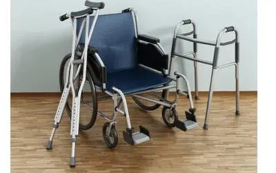 Array of professional home care and rehabilitation equipment, including adjustable medical beds, patient lifts, and mobility aids.
