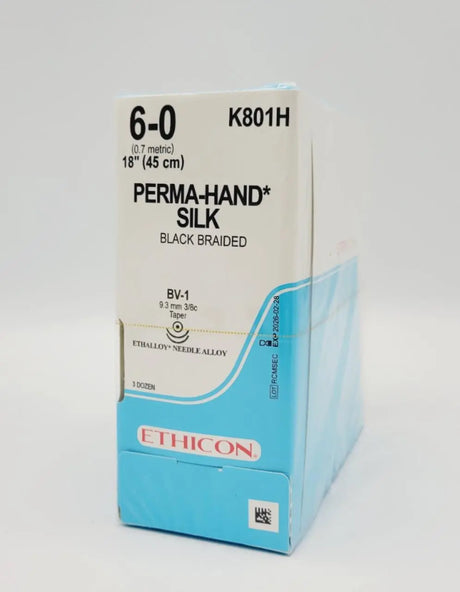 Ethicon K801H 6-0 Perma Hand Silk Black Braided Box of 36 Ethicon