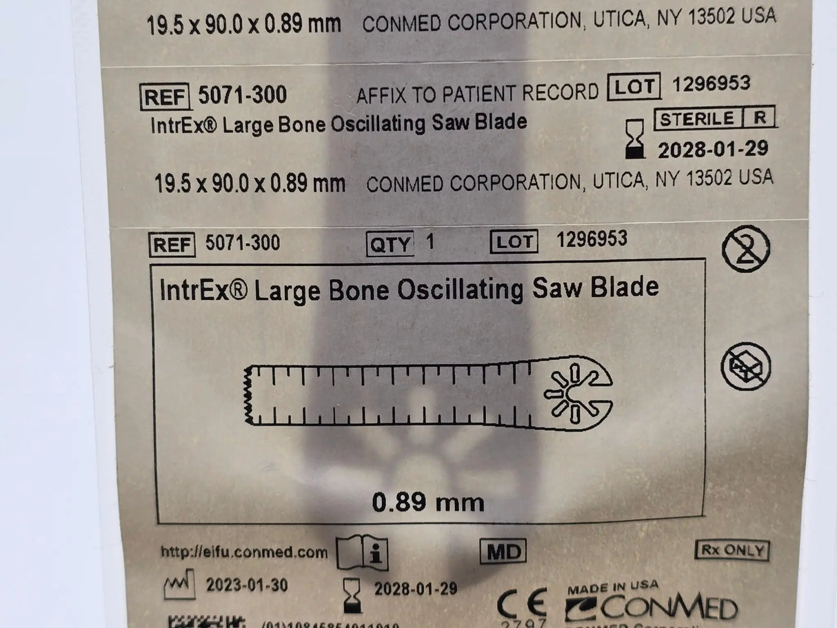 Conmed 5071-300 Intrex Large Bone Oscillating Saw Blade 19.5 X 90 X 0.89 MM NEW Primis Medical