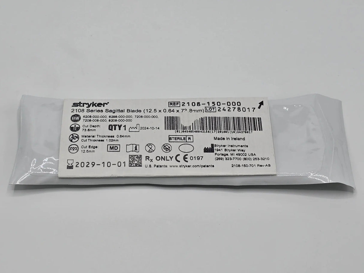 Stryker 2108 Series 2108-150-000 Sagittal Blade 73.8 x 1.02 x 12.5mm Stryker
