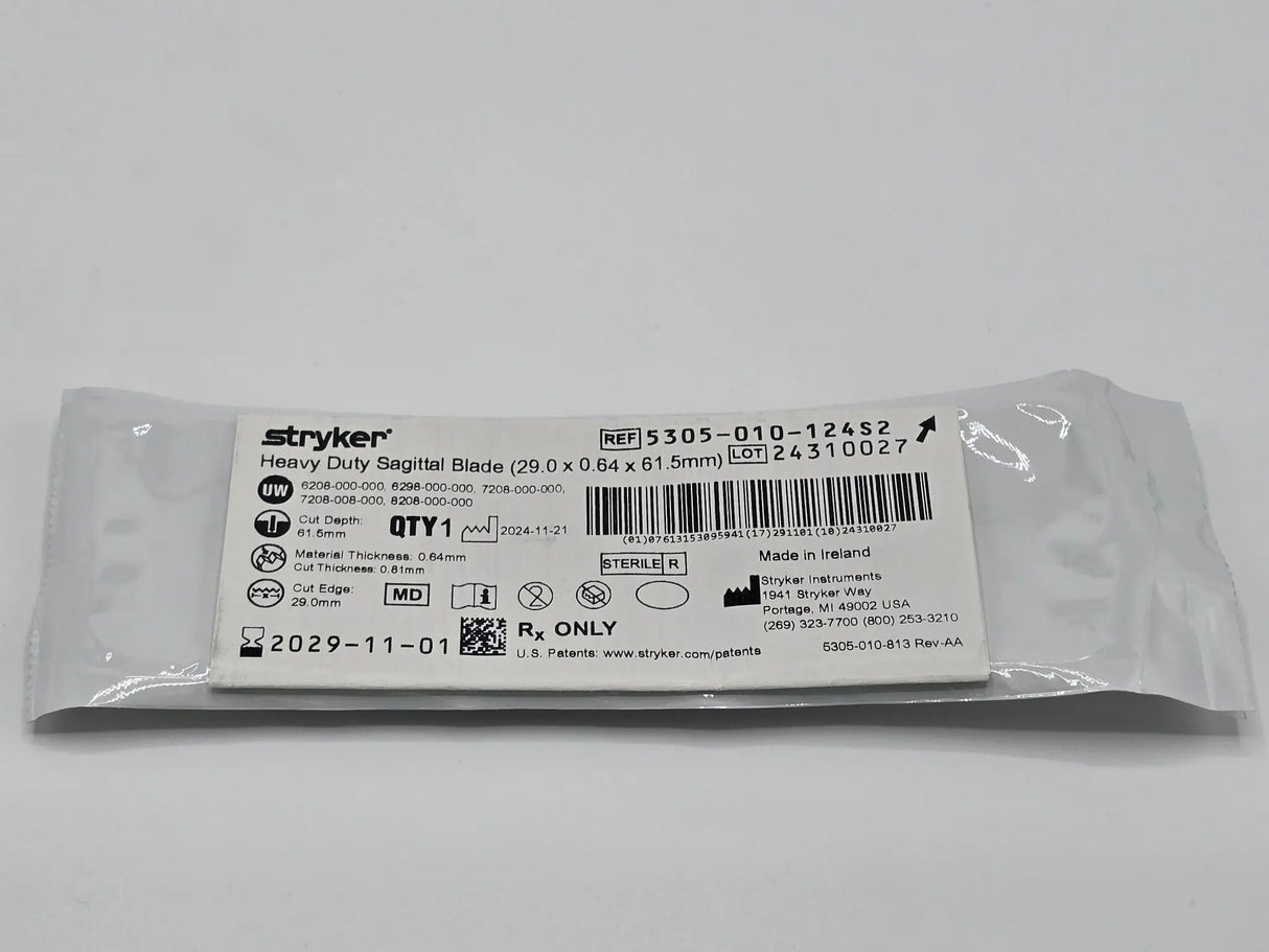Stryker 5305-010-124S2 Heavy Duty Sagittal Blade 29.0 x 0.64 x 61.5mm Stryker