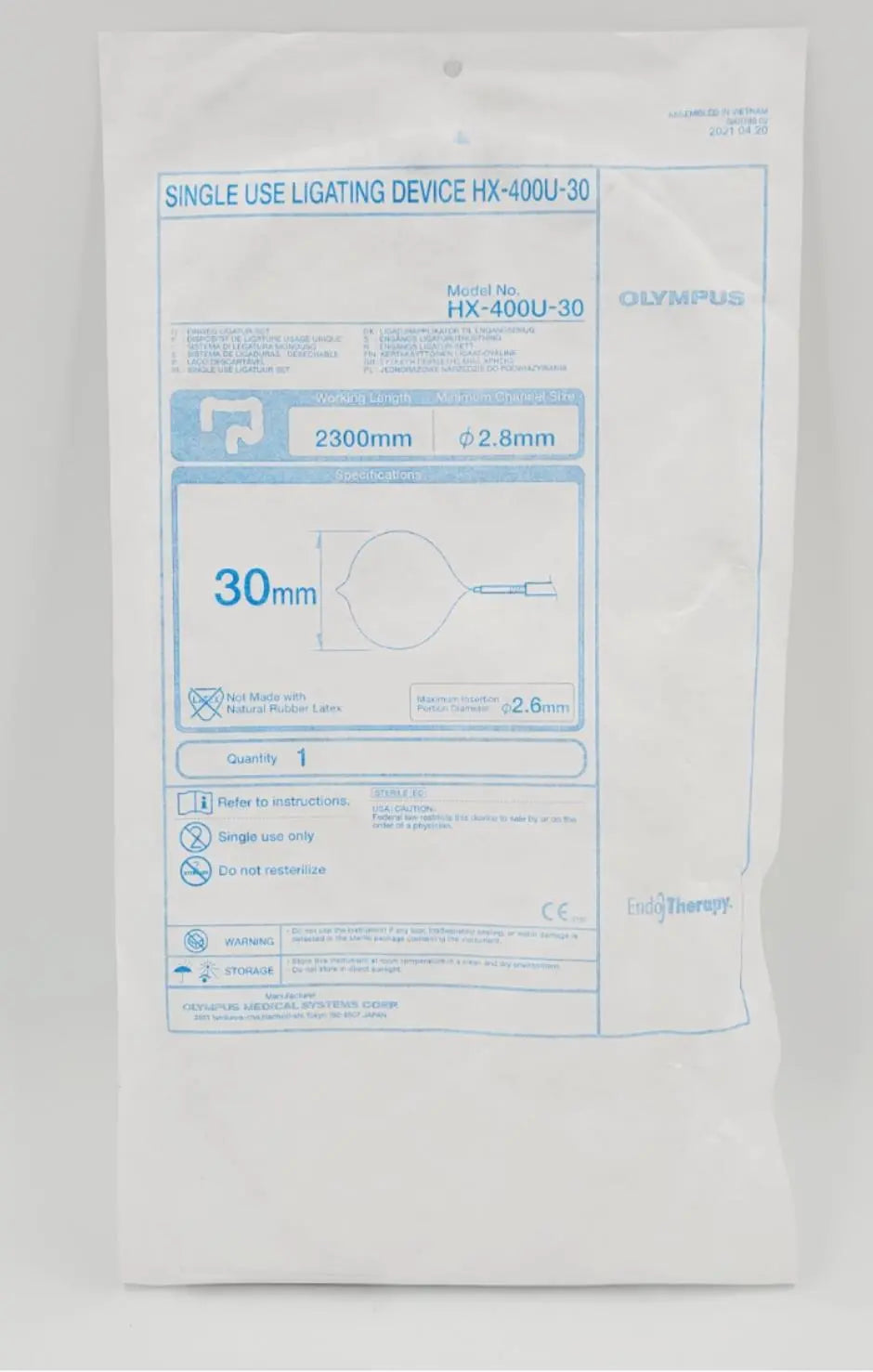 Olympus HX-400U-30 Single Use Ligating Device 0.28mm Olympus