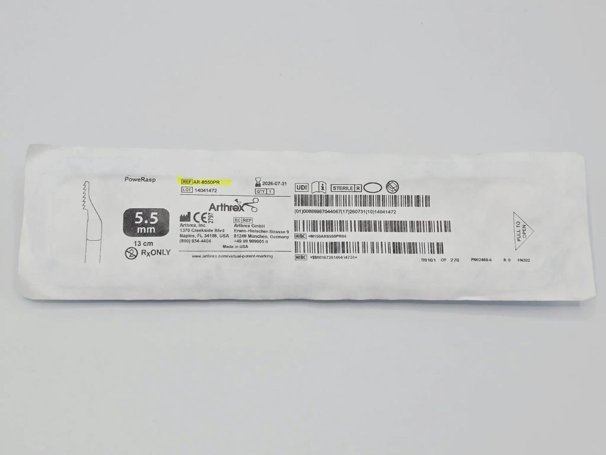 Arthrex AR-8550PR PoweRasp sterile shaver blade designed 5.5mm x 13cm Primis Medical