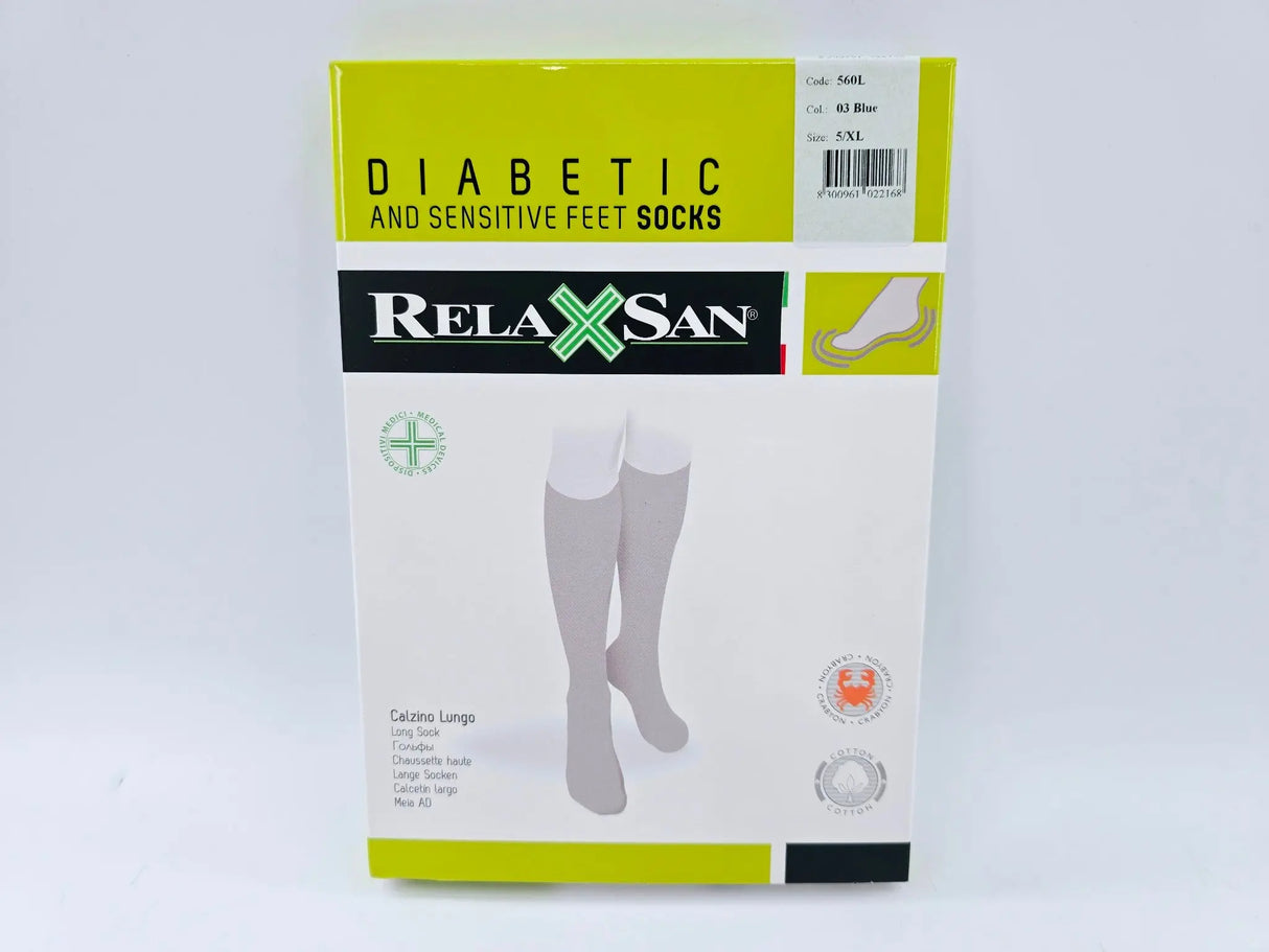 RelaxSan 560L Diabetic and Sensitive Feet Long Socks, Blue, Size 5/XL NEW Relaxsan