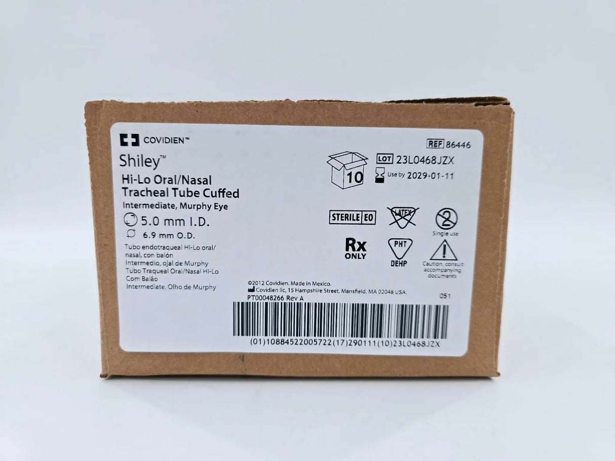 Covidien 86446 Shiley Hi-Lo Oral/Nasal Tracheal Tube Cuffed 5mm I.D. Box of 10 Covidien