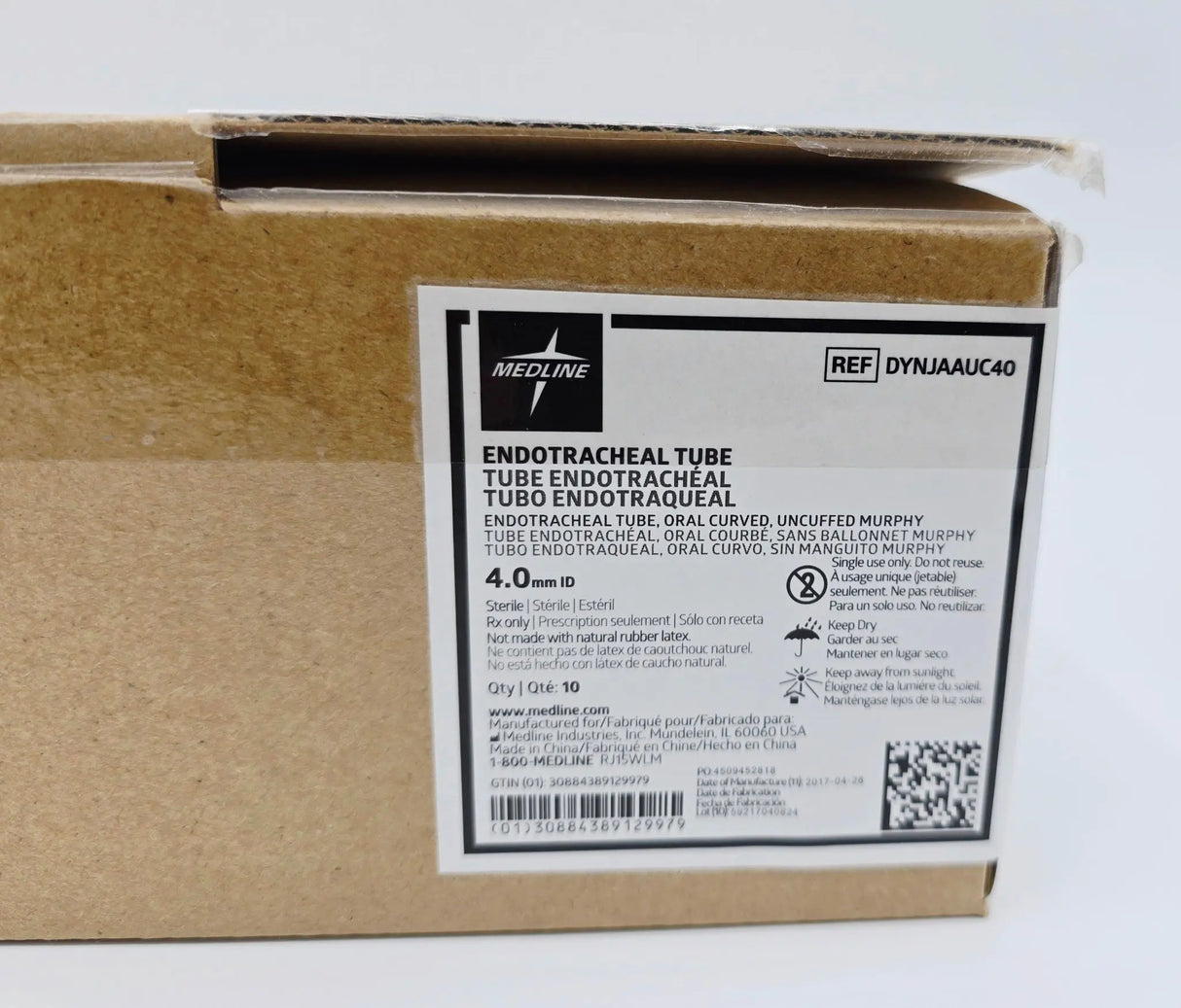 Medline DYNJAAUC40 Endotracheal Tube Oral Curved Murphy 4mm Uncuffed Box 10 Primis Medical