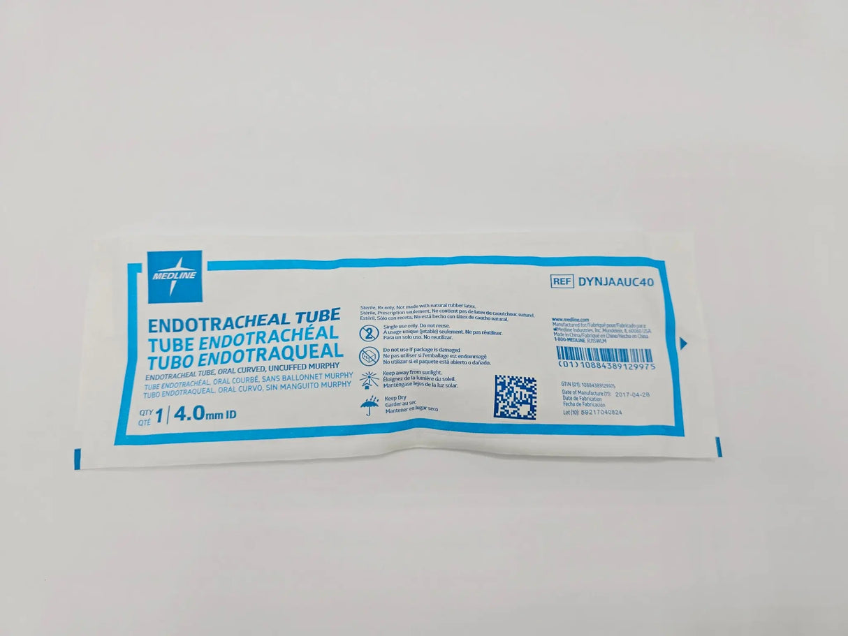 Medline DYNJAAUC40 Endotracheal Tube Oral Curved Murphy 4mm Uncuffed Box 10 Primis Medical