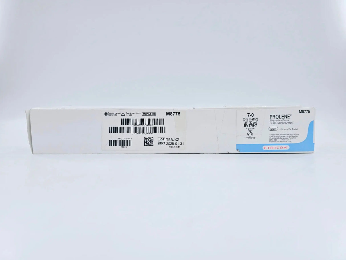 Ethicon M8775 7-0 PROLENE BLUE 4X24" BV175-7 DOUBLE ARMED Box of 12 Ethicon
