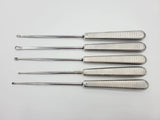 Acufex Curettes Regular & Ring w/ Sterilization Case Set of 5 Acufex