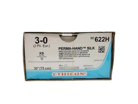 Ethicon PERMA-HAND SILK 622H 3-0 KS 60mm Black Braided 30", Box of 36 Ethicon