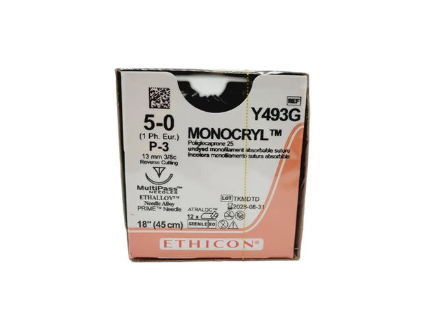Ethicon MONOCRYL Y493G 5-0 P-3 13mm Poliglecaprone 25 18", Box of 12 Ethicon