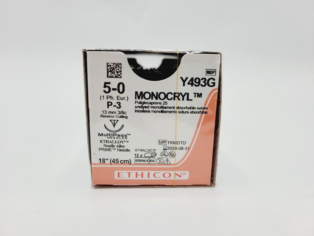 Ethicon MONOCRYL Y493G 5-0 P-3 13mm Poliglecaprone 25 18", Box of 12