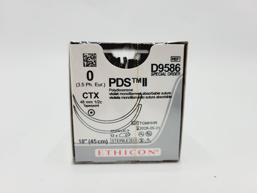 Ethicon D9586 PDS II 0 VIOLET 1X18" CTX DOUBLE ARMED, Box of 12