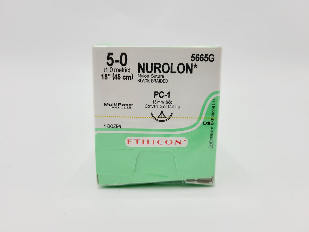 Ethicon 5665G 5-0 NUROLON BLACK 1X18" PC-1, Box of 12