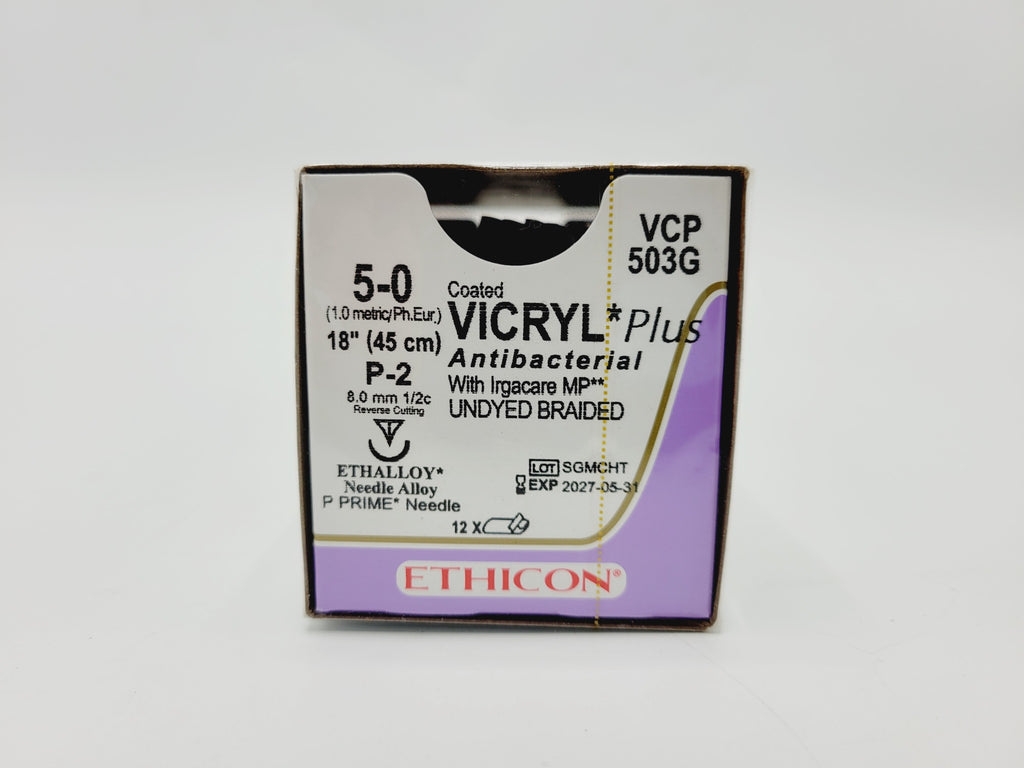 Ethicon VCP503G 5-0 COATED VICRYL PLUS UNDYED 1X18" P-2, Box of 12