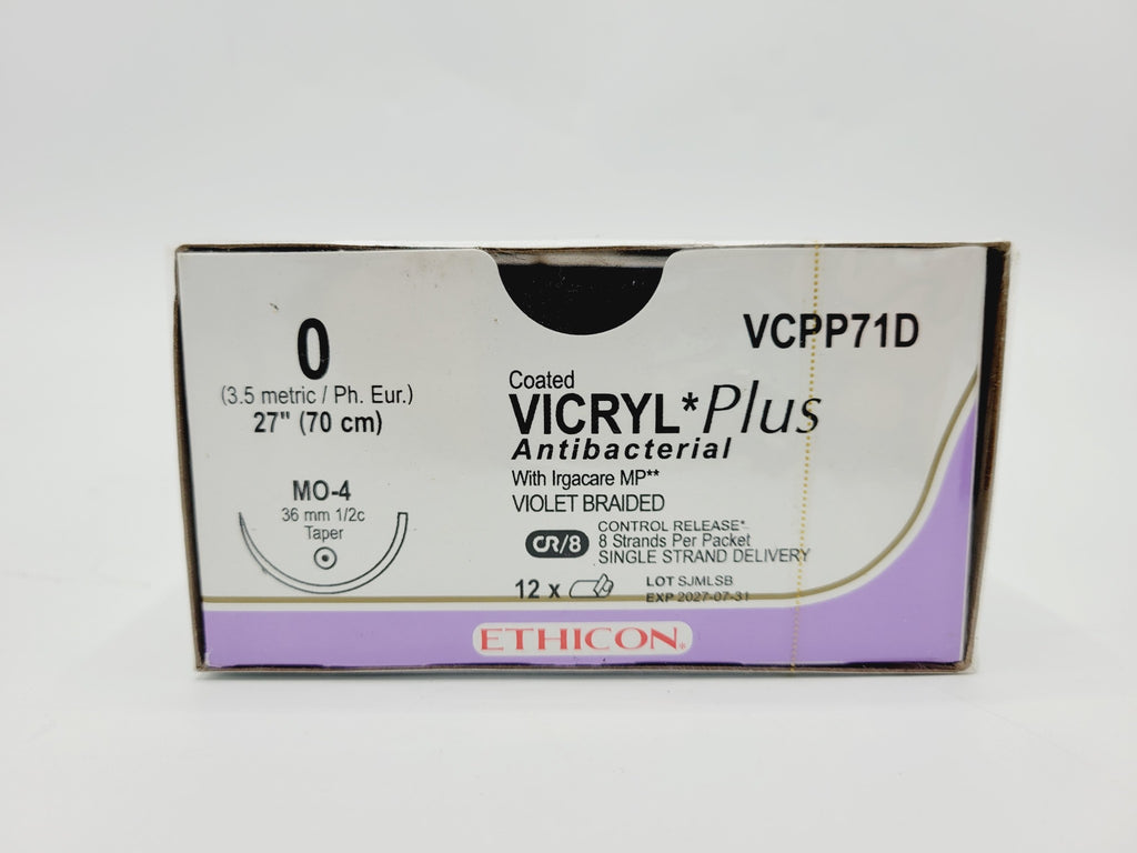 Ethicon VCPP71D 0 COATED VICRYL PLUS VIOLET 8X27" MO-4 CR, Box of 12