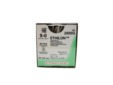 Ethicon 2800G 9-0 ETHILON BLACK 1X10" BV130-5 DOUBLE ARMED, Box of 12 Ethicon