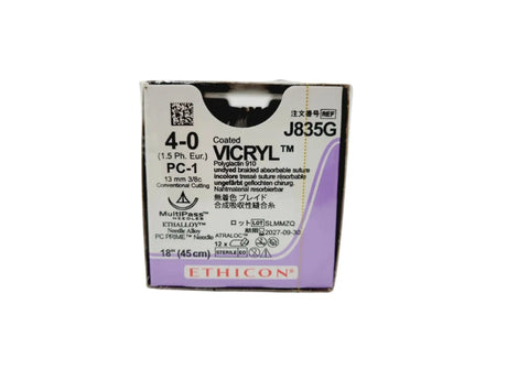 Ethicon J835G 4-0 COATED VICRYL 1X18" PC-1, Box of 12 Ethicon