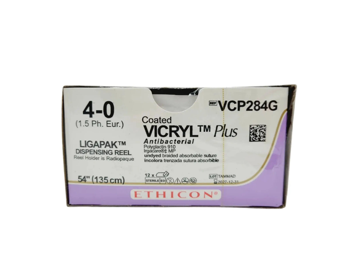 Ethicon VCP284G 4-0 COATED VICRYL PLUS UNDYED 54" LIGAPAK REEL 0, Box of 12 Ethicon