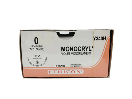 Ethicon Y340H 0 MONOCRYL VIOLET 1X27" CT-1, Box of 36 Ethicon