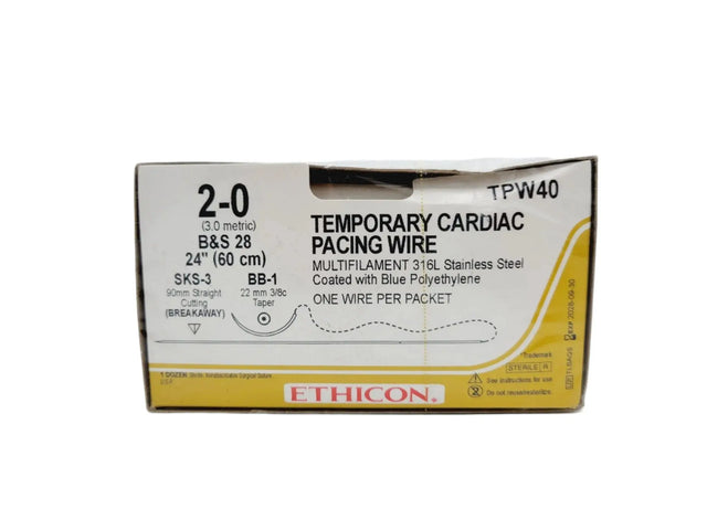 Ethicon TPW40 2-0 TEMP PACING WIRE DARK BLUE 1X24" BB-1, SKS-3, Box of 12 Ethicon
