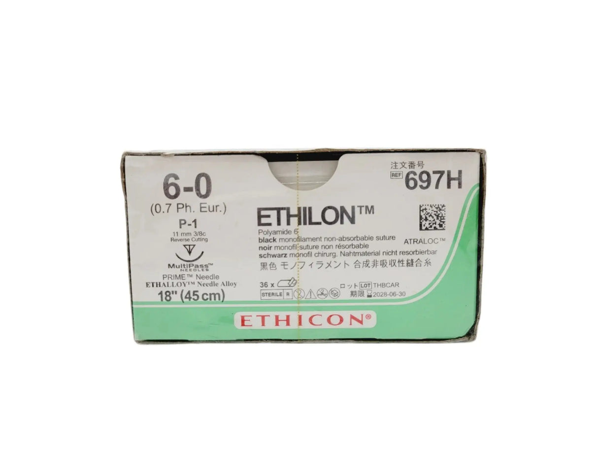 Ethicon 697H 6-0 ETHILON BLACK 1X18" P-1 MULTIPASS Box of 36 Ethicon