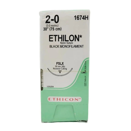 Ethicon 1674H 2-0 ETHILON BLACK 1X30" FSLX Box of 36 Ethicon