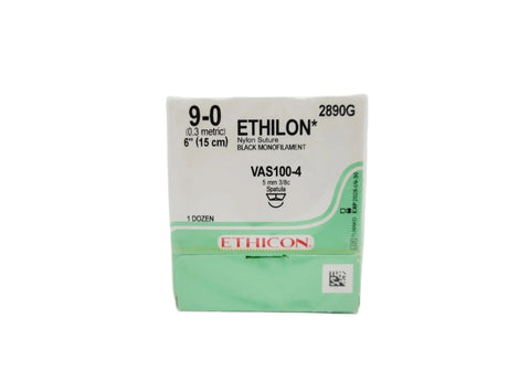 Ethicon 2890G 9-0 ETHILON BLACK 1X6" VAS100-4 Box of 12 Ethicon