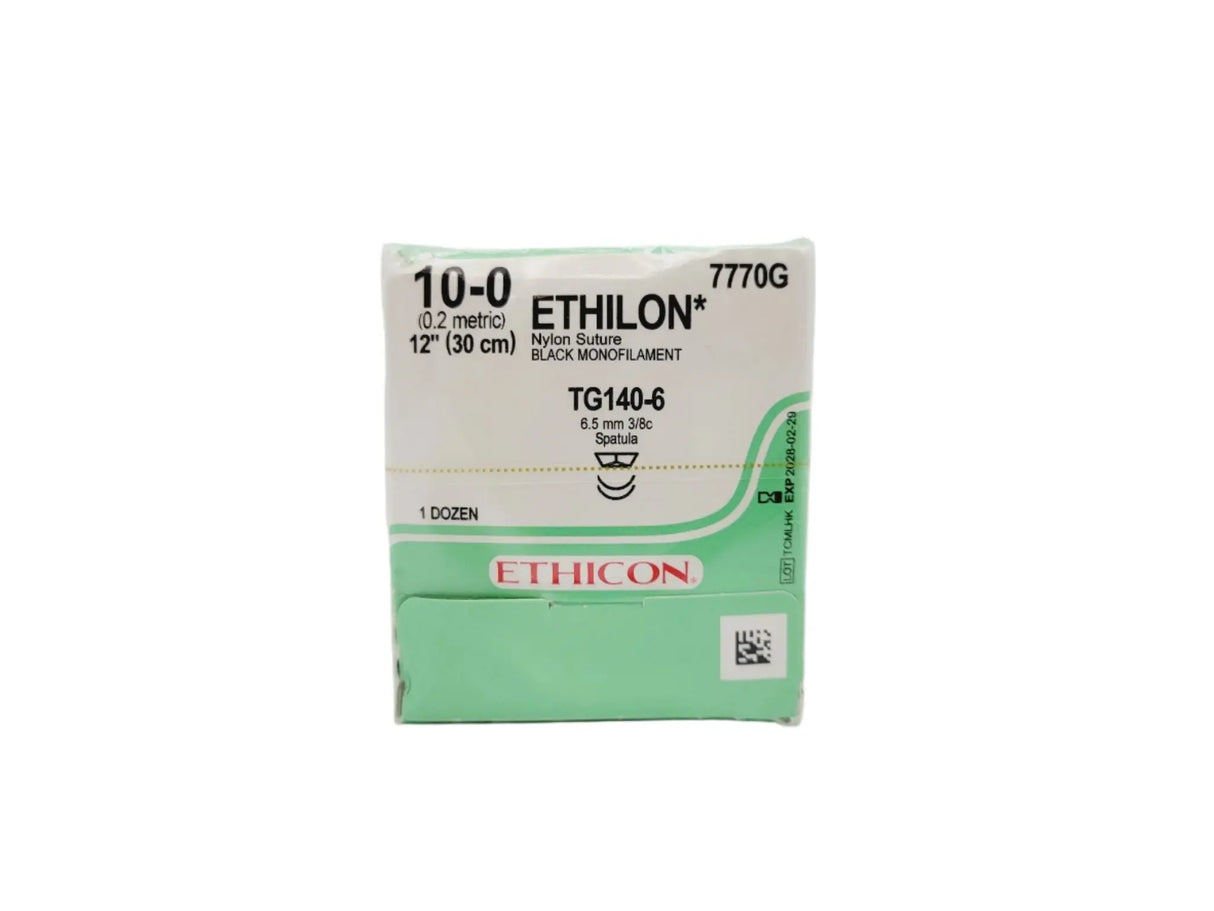 Ethicon 7770G 10-0 ETHILON BLACK 1X12" TG140-6 DOUBLE ARMED Box of 12 Ethicon
