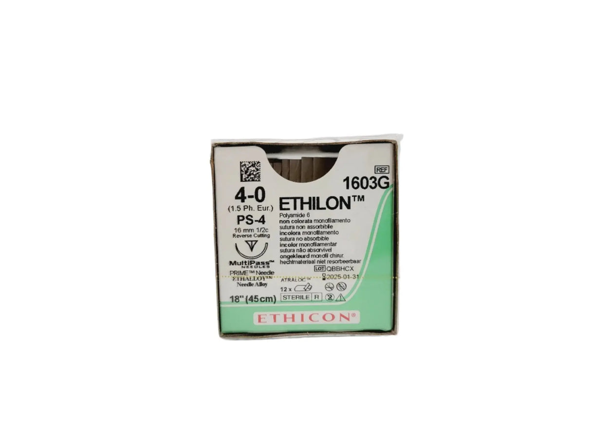 Ethicon 1603G 4-0 ETHILON UNDYED 1X18" PS-4 MULTIPASS Box of 12 *EXPIRED* Ethicon