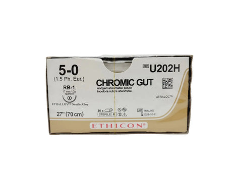 Ethicon U202H 5-0 CHROMIC GUT Naturally BROWN 1X27" RB-1 Box of 36 Ethicon