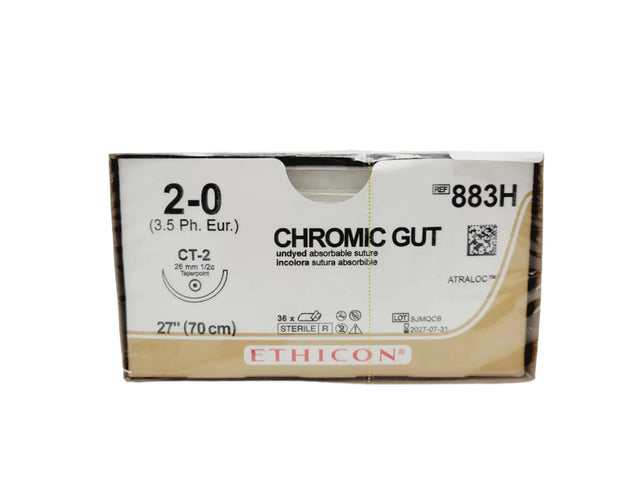 Ethicon 883H 2-0 GUT CHROMIC Naturally BROWN 1X27" CT-2 Box of 36 Ethicon