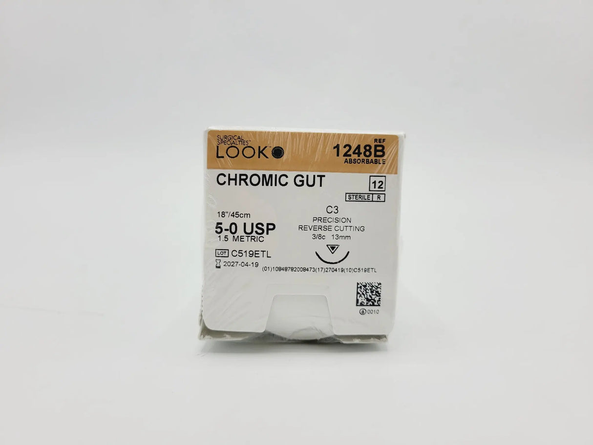 Surgical Specialties LOOK 1248B 5-0 CHROMIC GUT 1X18" C3 UNDYED, Box of 12 Look