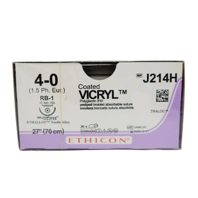 Ethicon J214H 4-0 COATED VICRYL UNDYED 1X27" RB-1 Box of 36 Ethicon