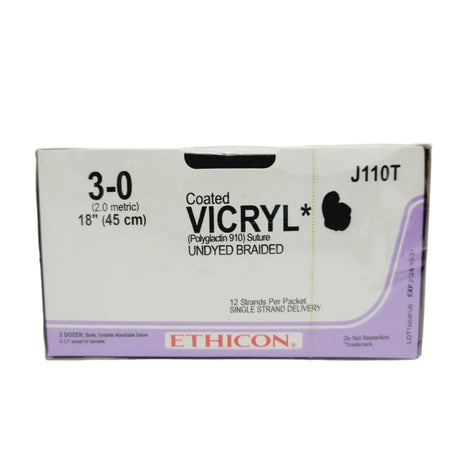 Ethicon J110T 3-0 COATED VICRYL UNDYED BRAIDED 1X18" Box of 24 Ethicon