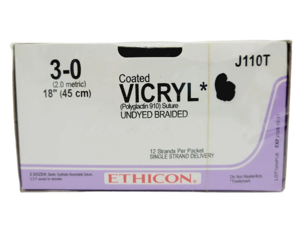 Ethicon J110T 3-0 COATED VICRYL UNDYED BRAIDED 1X18" Box of 24