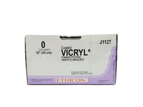 Ethicon J112T 0 COATED VICRYL 1X18" UNDYED Box of 24 Ethicon