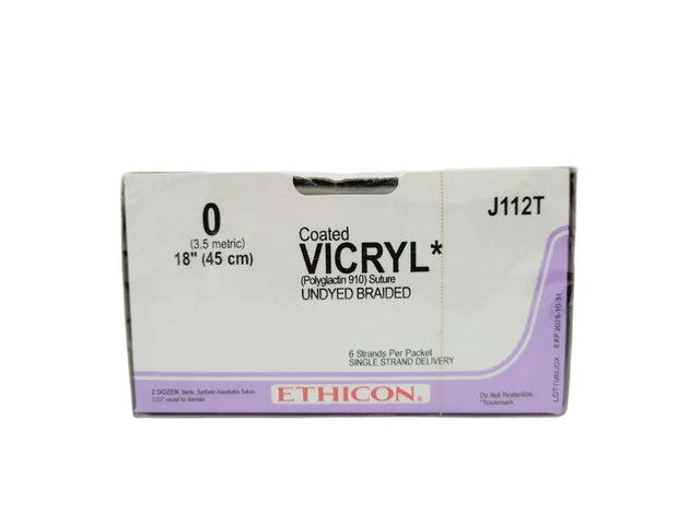 Ethicon J112T 0 COATED VICRYL 1X18" UNDYED Box of 24 Ethicon