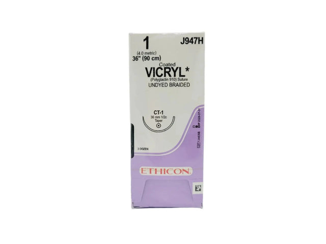 Ethicon J947H 1 COATED VICRYL UNDYED 1X36" CT-1 Box of 36 Ethicon