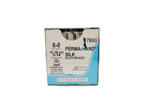 Ethicon 1780G 6-0 PERMA HAND BLACK 1X18" S-14 DOUBLE ARMED Box of 12 Ethicon