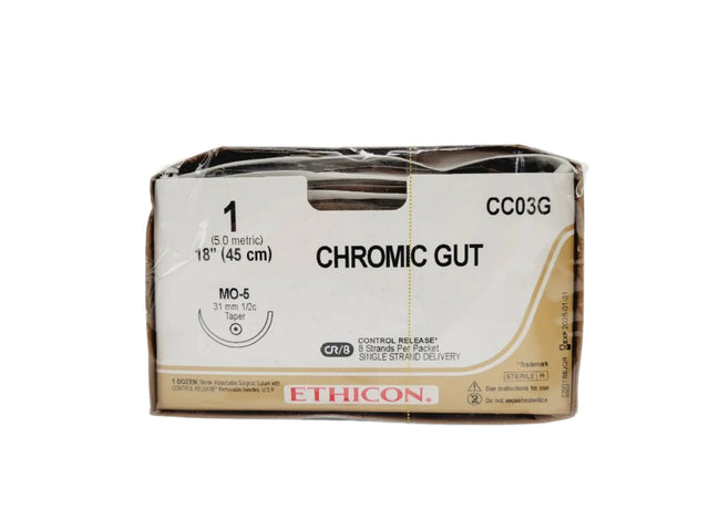 Ethicon CC03G 1 GUT CHROMIC Naturally BROWN 8X18" MO-5 CR Box of 12 Ethicon