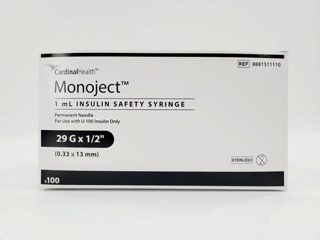 Cardinal Health 8881511110 Monoject 1 mL Insulin Safety Syringe 29G Box of 100 Cardinal Health