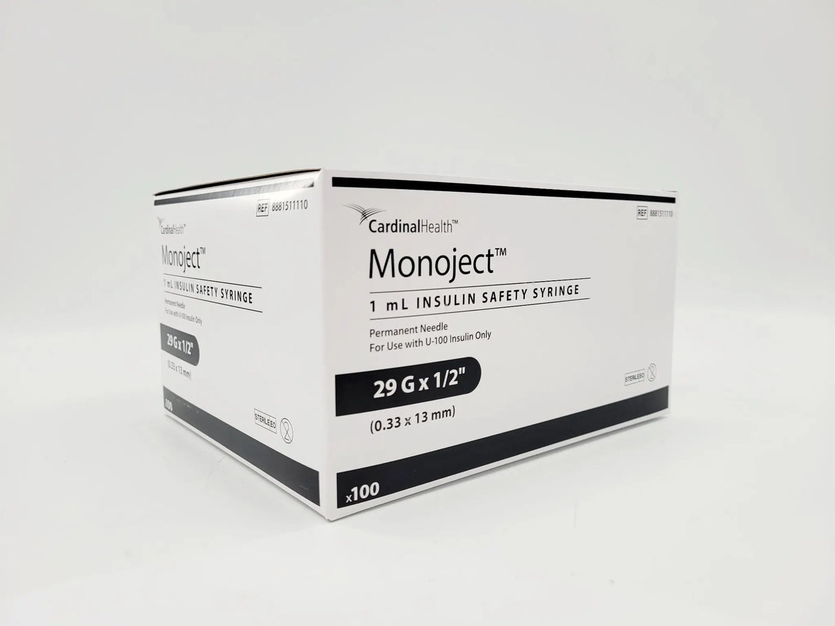 Cardinal Health 8881511110 Monoject 1 mL Insulin Safety Syringe 29G Box of 100 Cardinal Health
