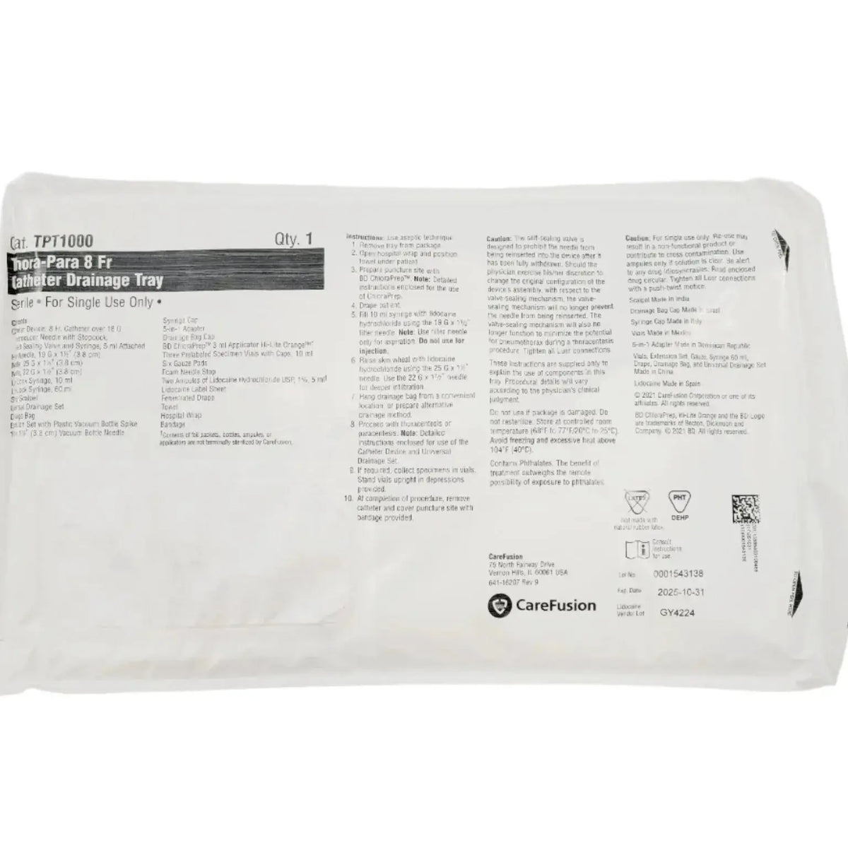 BD Carefusion TPT1000 ThoraPara Catheter Drainage Tray, 8Fr. Primis
