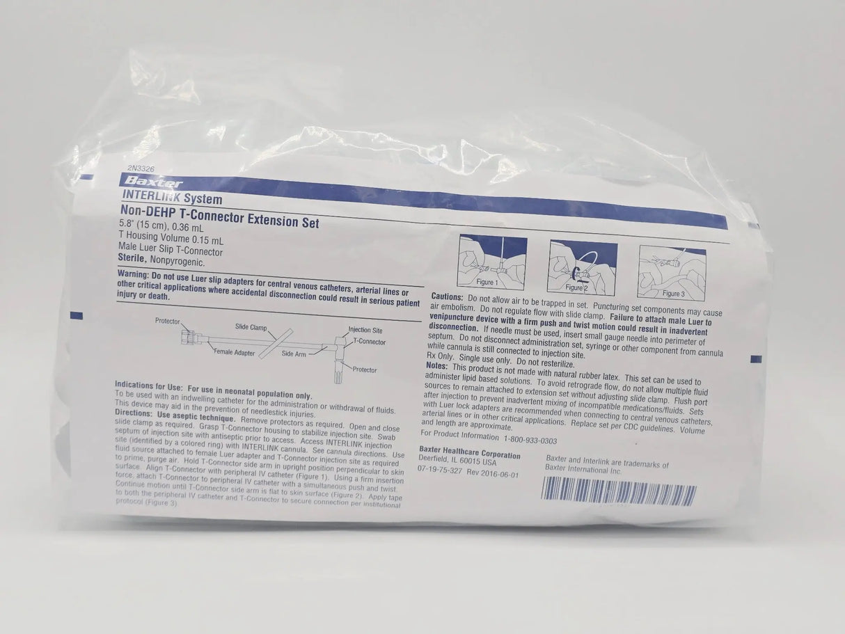 Baxter 2N3326 IV Extension Set Microbore T-Connector 395 Units Sealed Baxter