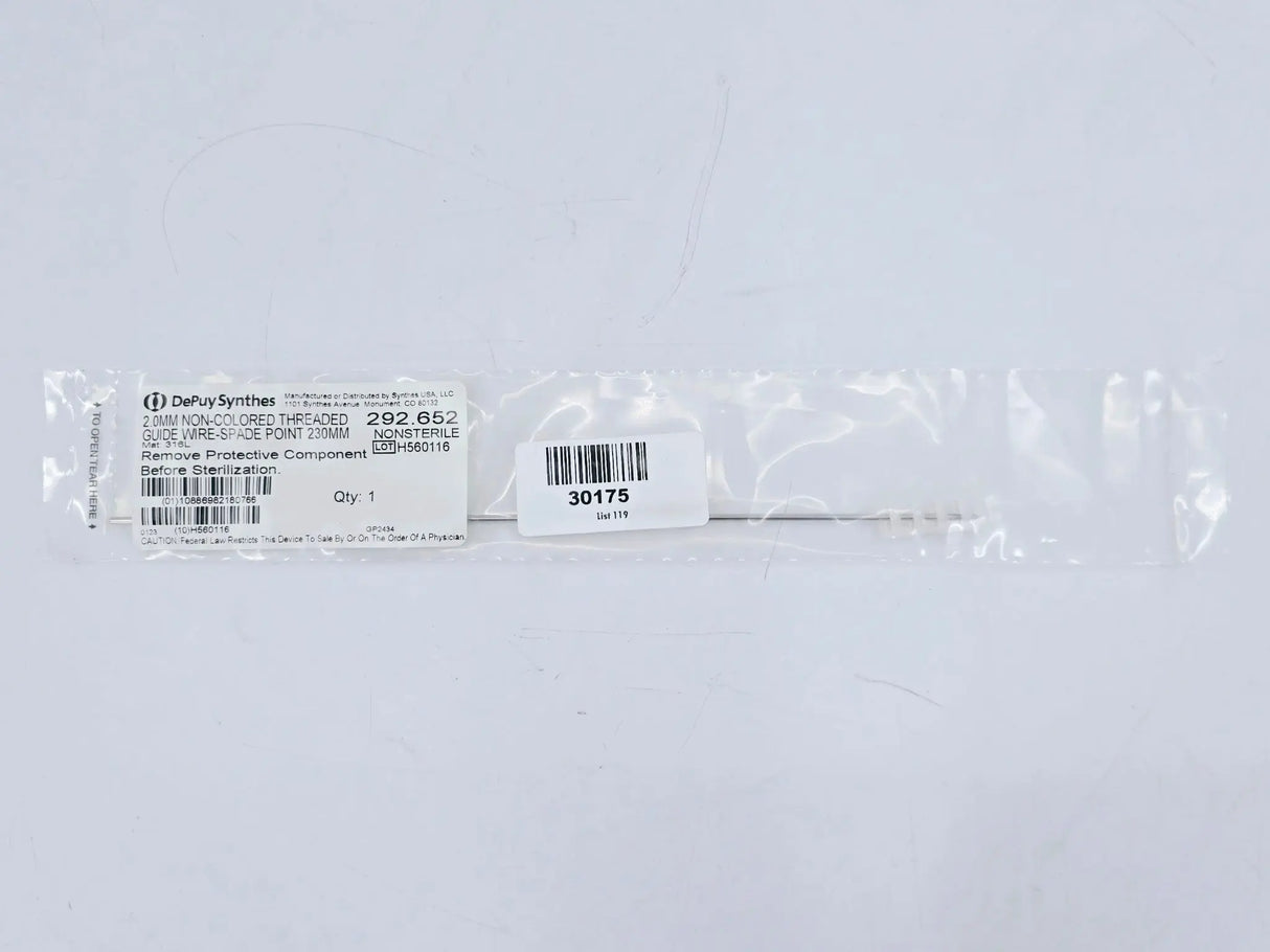 DePuy Synthes 292.652 2.0mm Non-Colored Threaded Guide Wire-Spade Point 230mm DePuy Synthes
