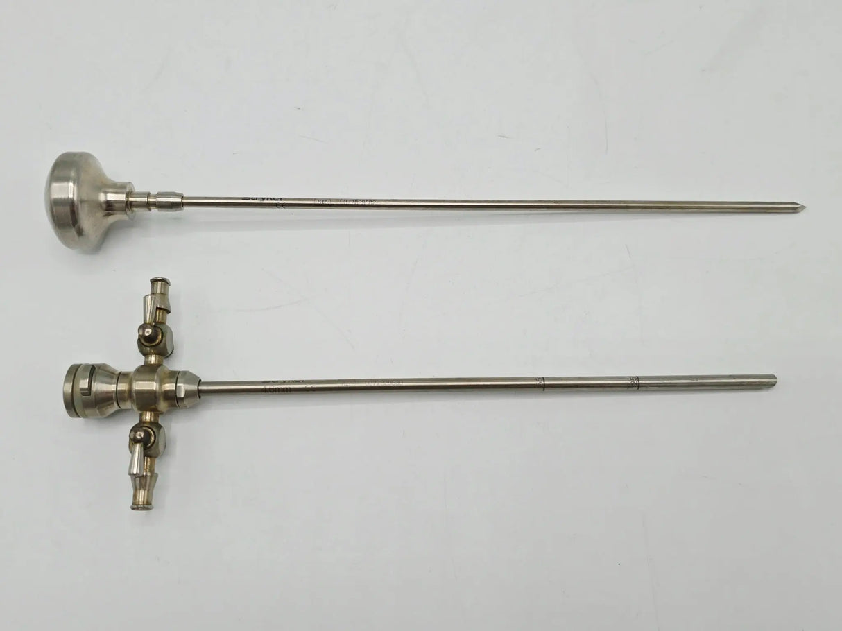 Stryker 0377-829-530 4.6mm Cannula Dual Stopcocks w/ 0377-829-502 Sharp Trocar Stryker