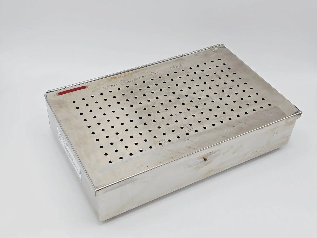 Stainless Steel Perforated Instrument Sterilization Tray w/ Hinged Lid 15x9x4 Primis Medical