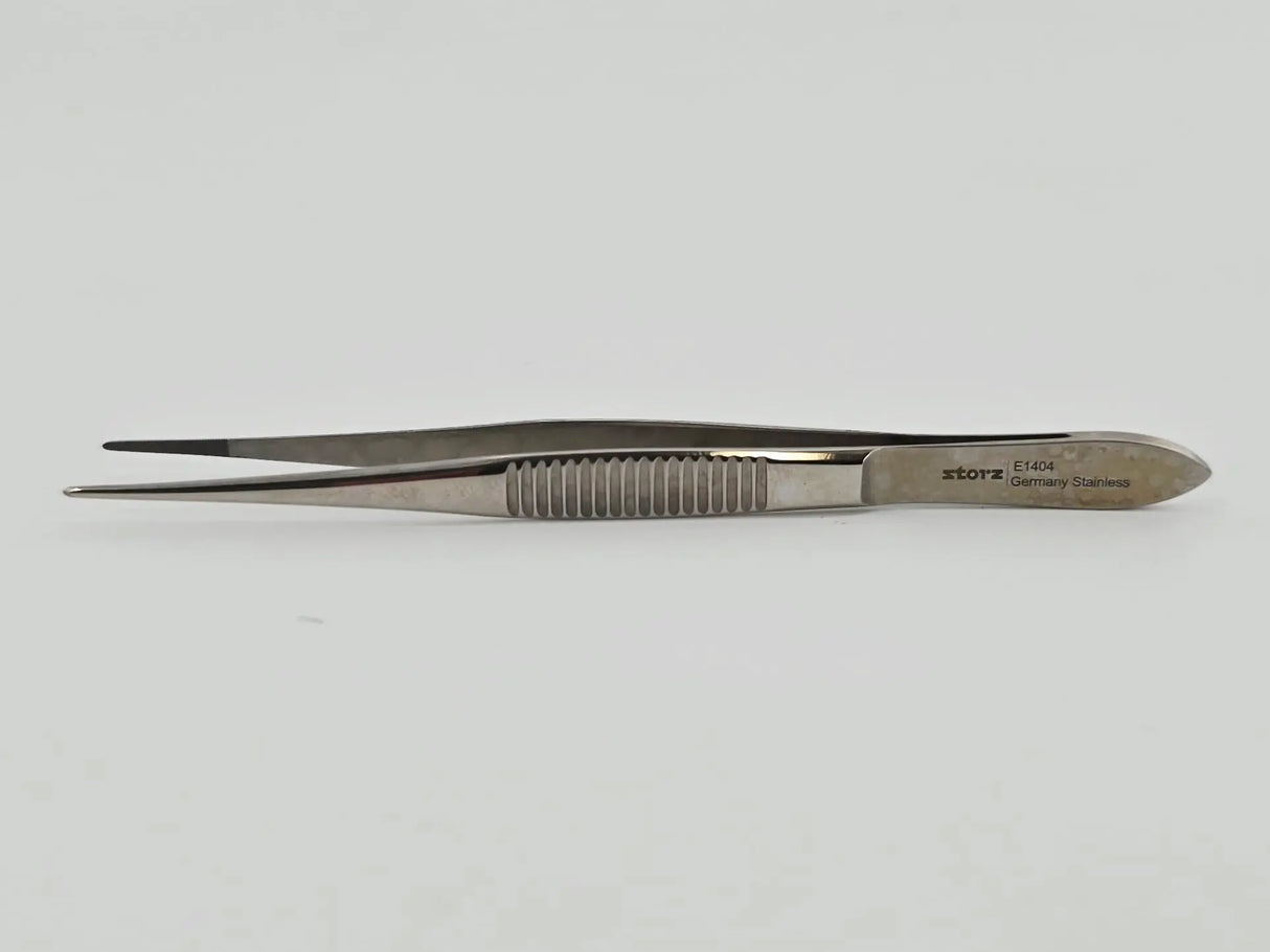 Storz E1404 Straight Heavy Serrated Dressing Forceps Ophthalmology 4" Primis Medical