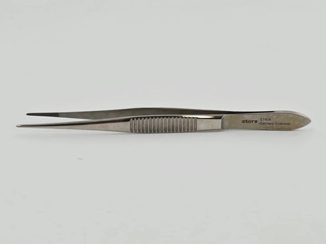 Storz E1404 Straight Heavy Serrated Dressing Forceps Ophthalmology 4" Primis Medical
